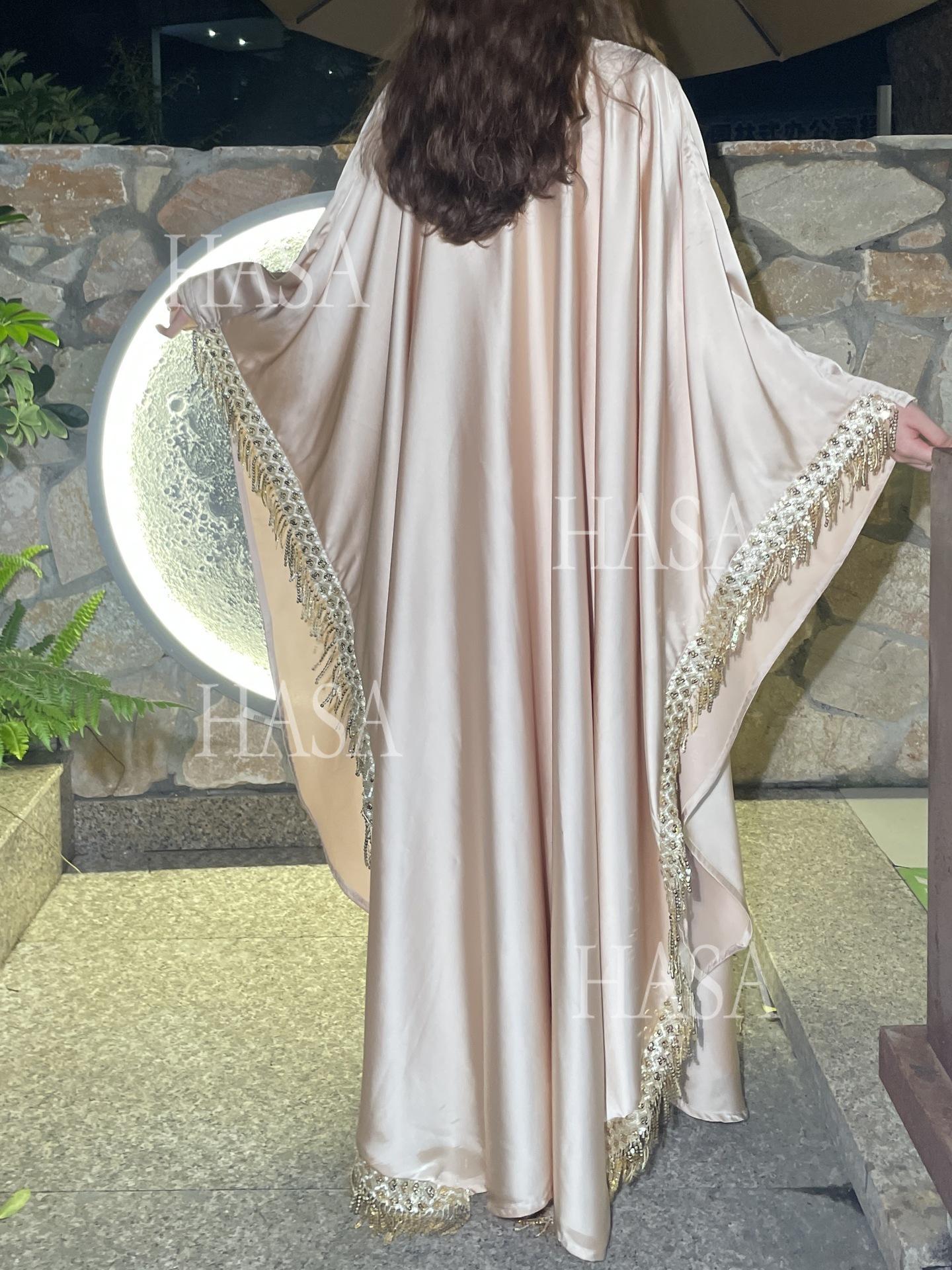 HA6572 Abaya Tassel-Embellished Long Dress Set