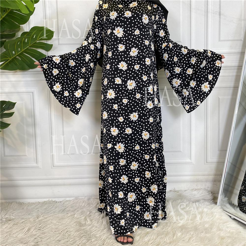 HA6590 Fashionable Printed Loose-fitting Dress with Lace-up Design and Wide Swing