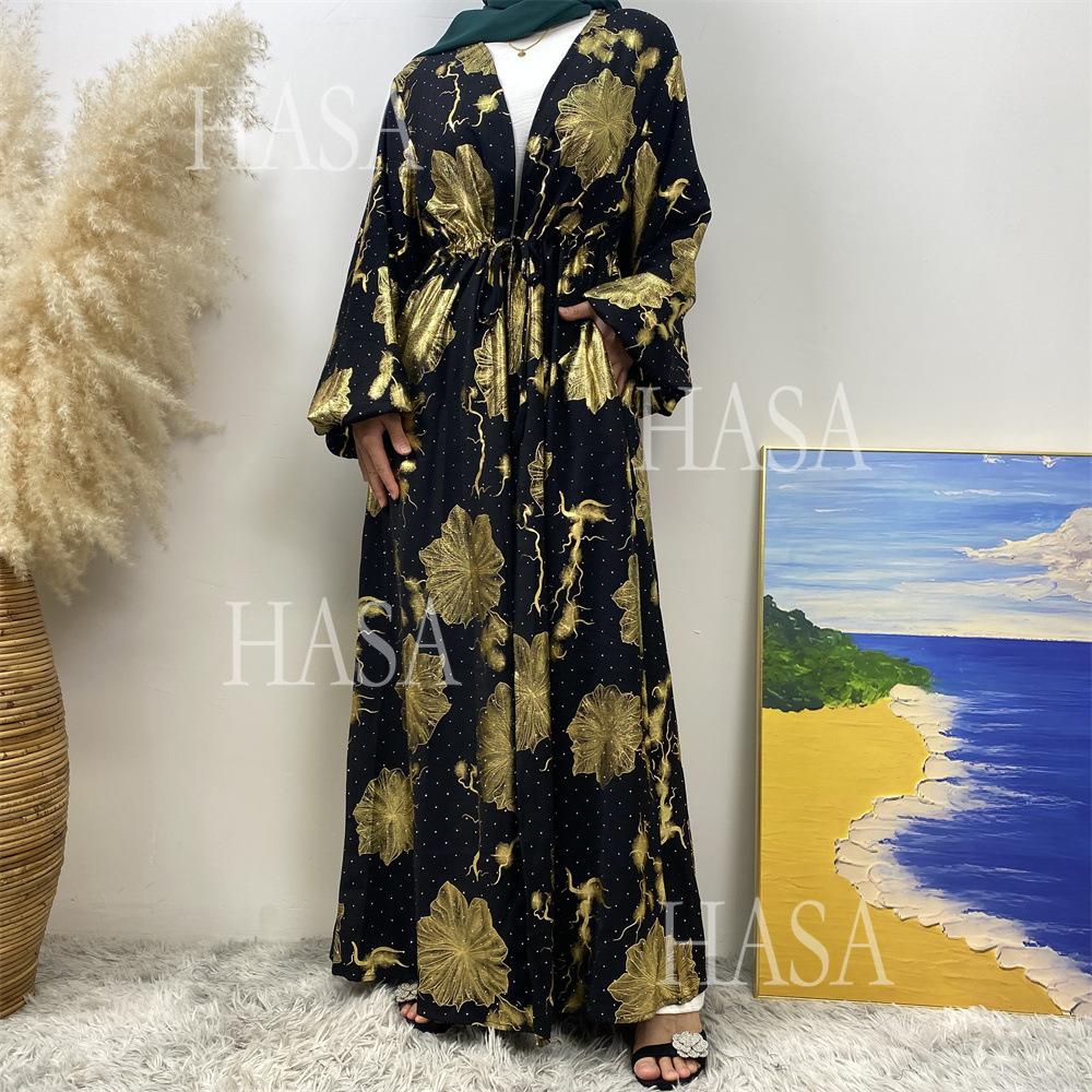 HA6589 Gold-stamped long cardigan with a flowing design