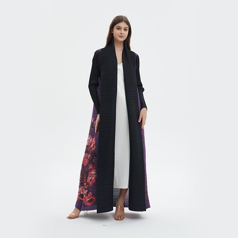 HS6724 Amethyst Bloom | Purple & Black Abaya with Floral Print Panel