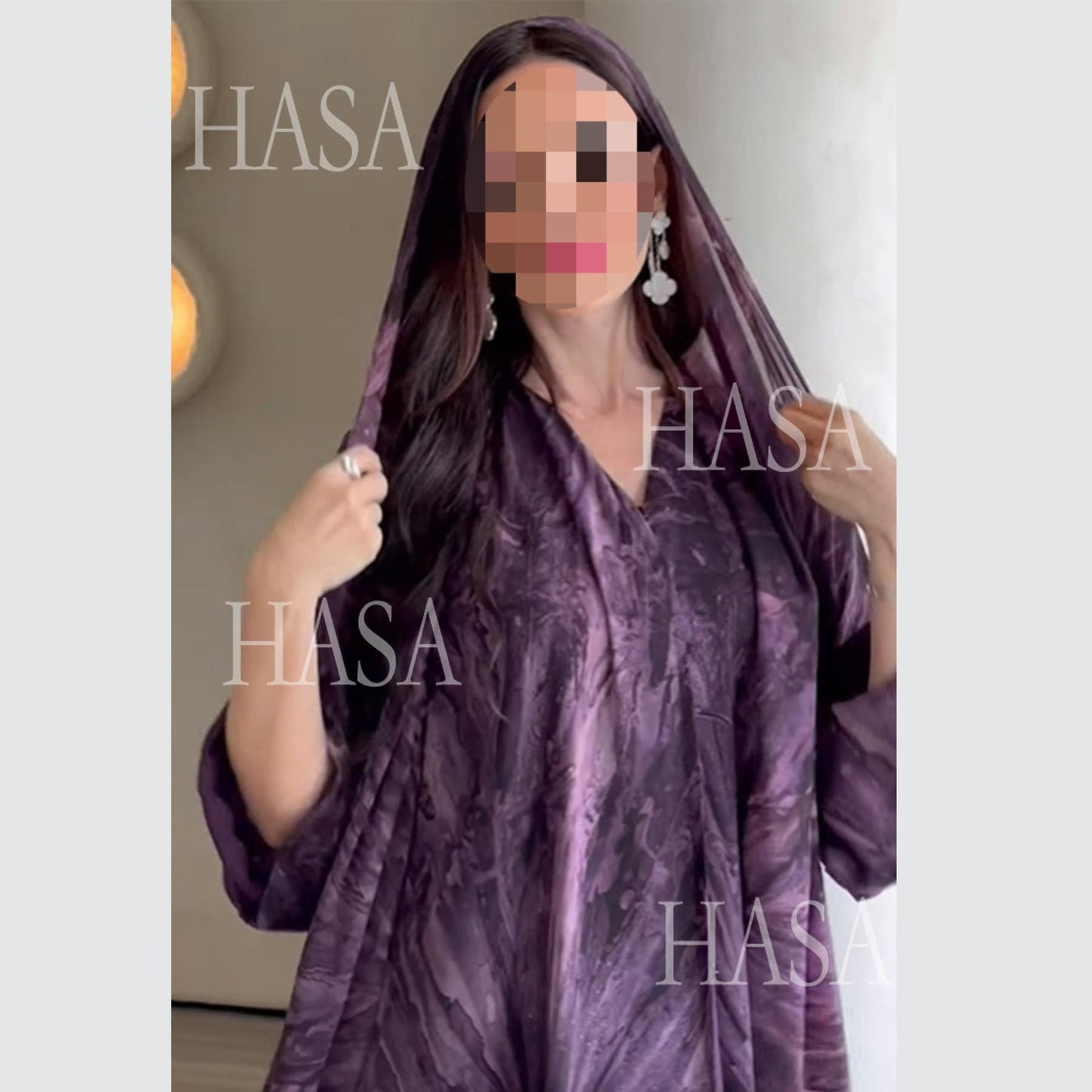 HA6551 Printed Abaya Cardigan with Matching Scarf Two-Piece Set