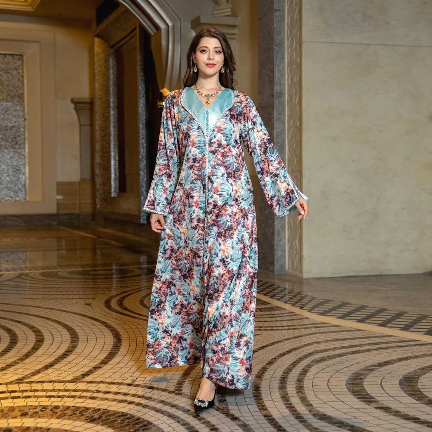 HAYA HAYA1070 Fashionable Printed Diamond Set Robe