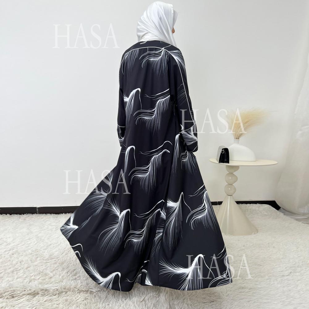 HA6498 Lightweight Printed Long Abaya Suit