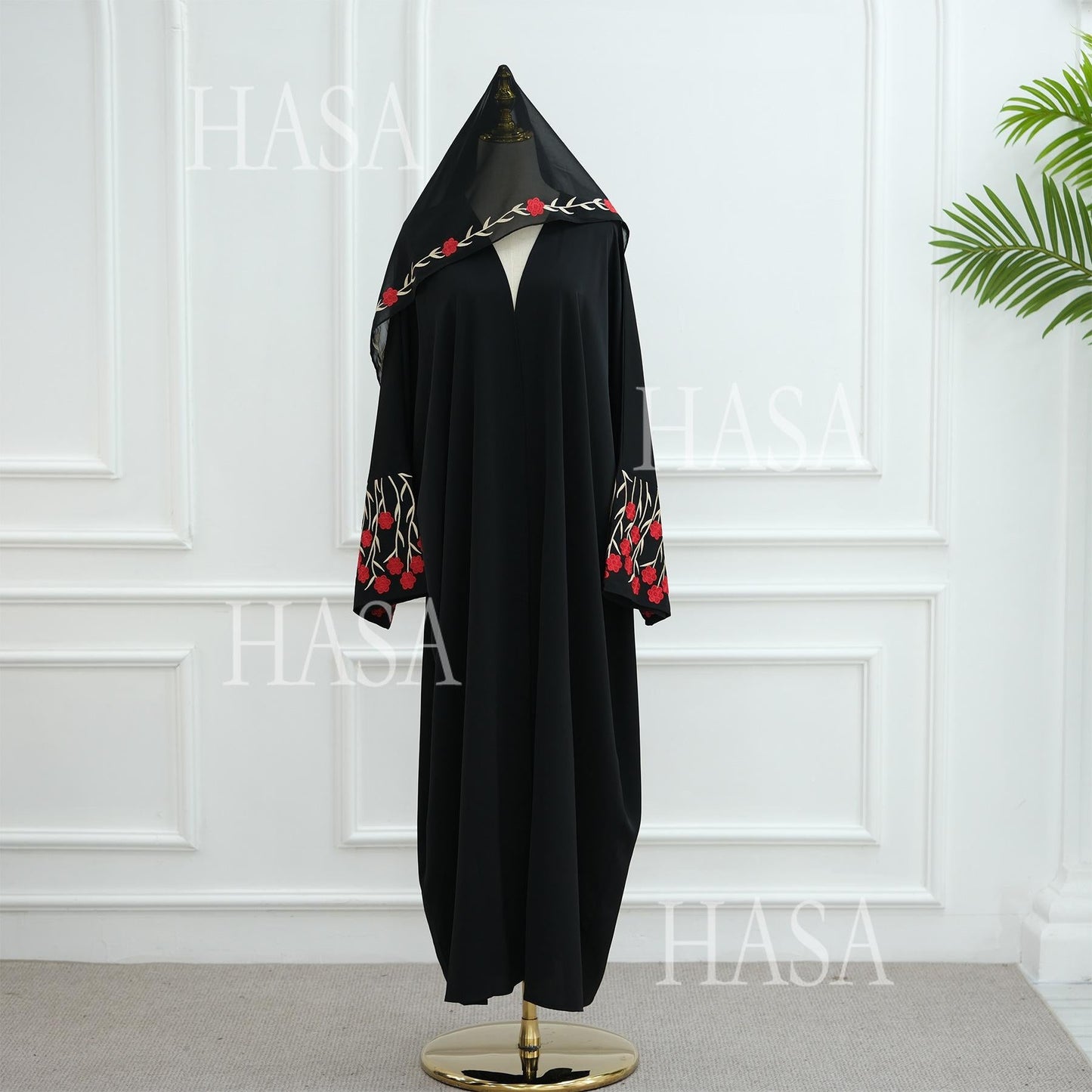 HA6529 Embroidered cardigan robe with headscarf, optional inner wear combination