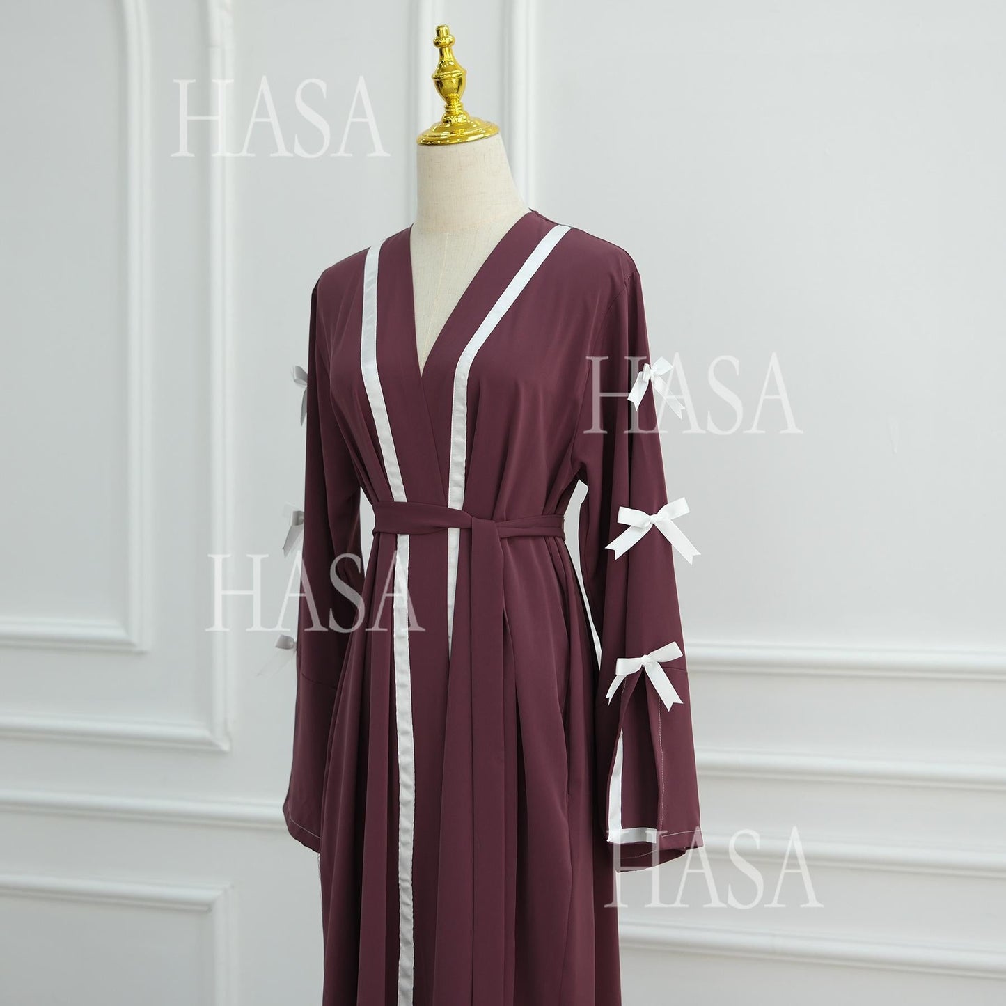 HS6520 Cardigan-Morgenmantel Mit Schleife (Kopftuch Nicht Inbegriffen)