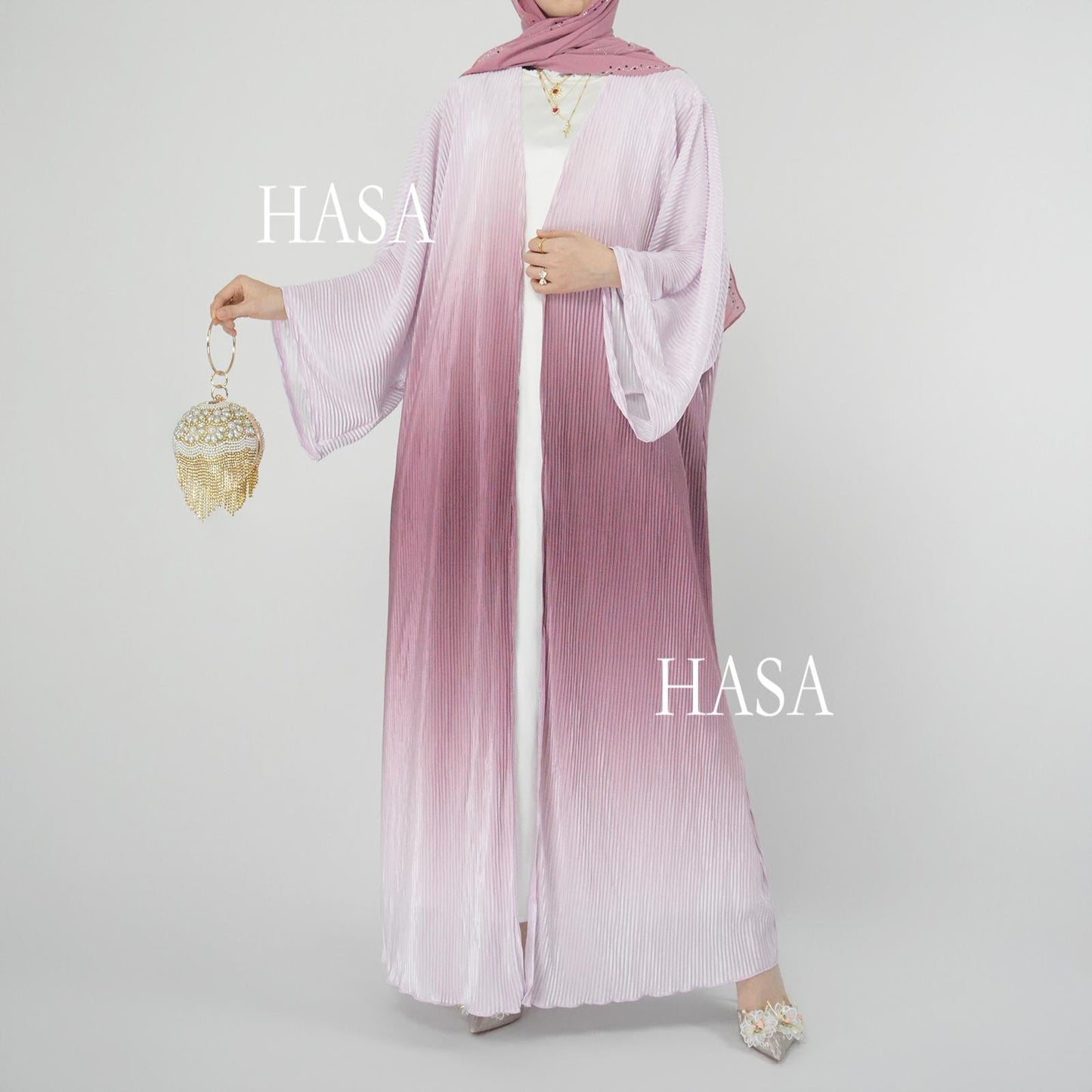 HA6321 Lightweight Ombré Cardigan with Elegant Pleats