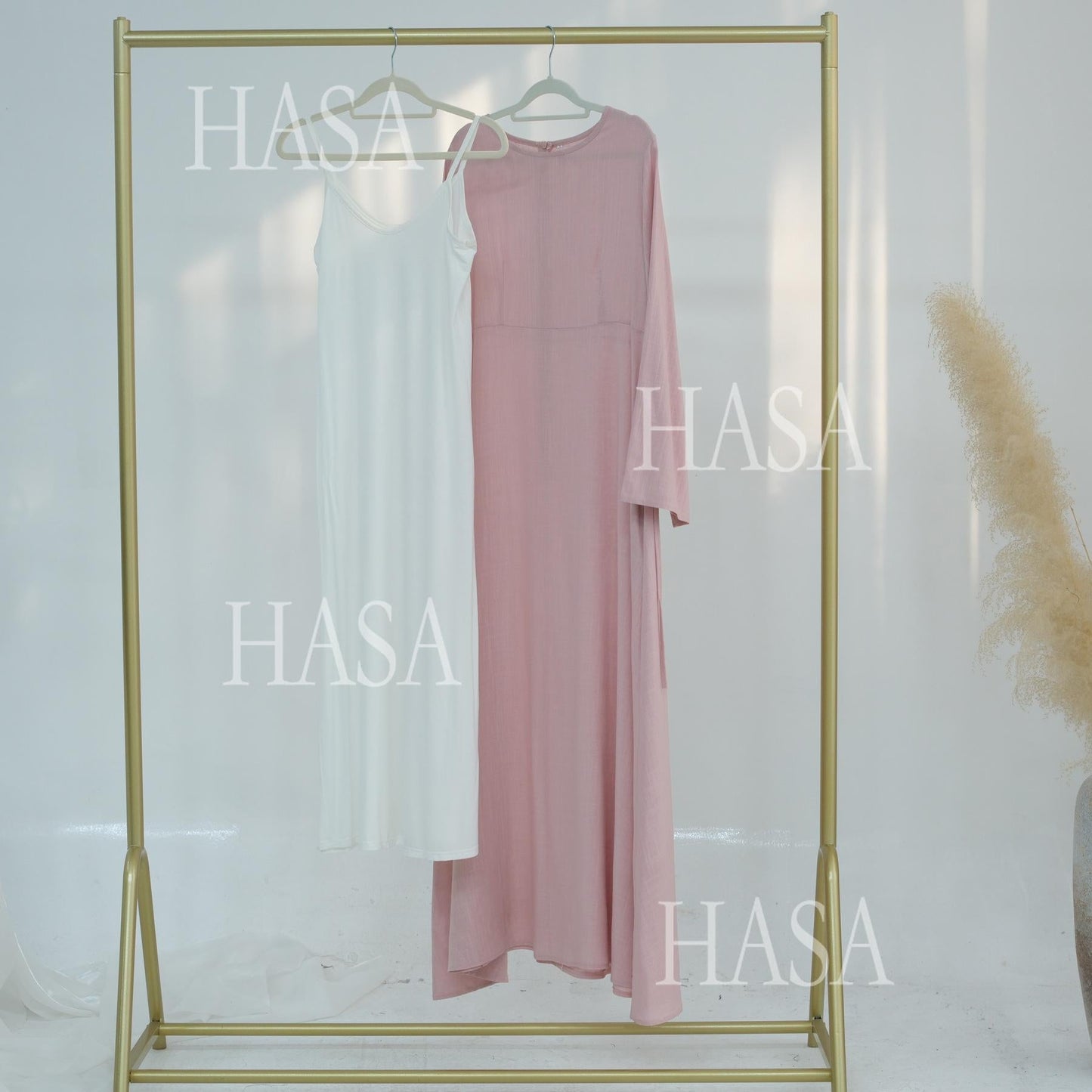 HA6494 Simple Solid Color Linen Bamboo Dress | Lace-Up Design