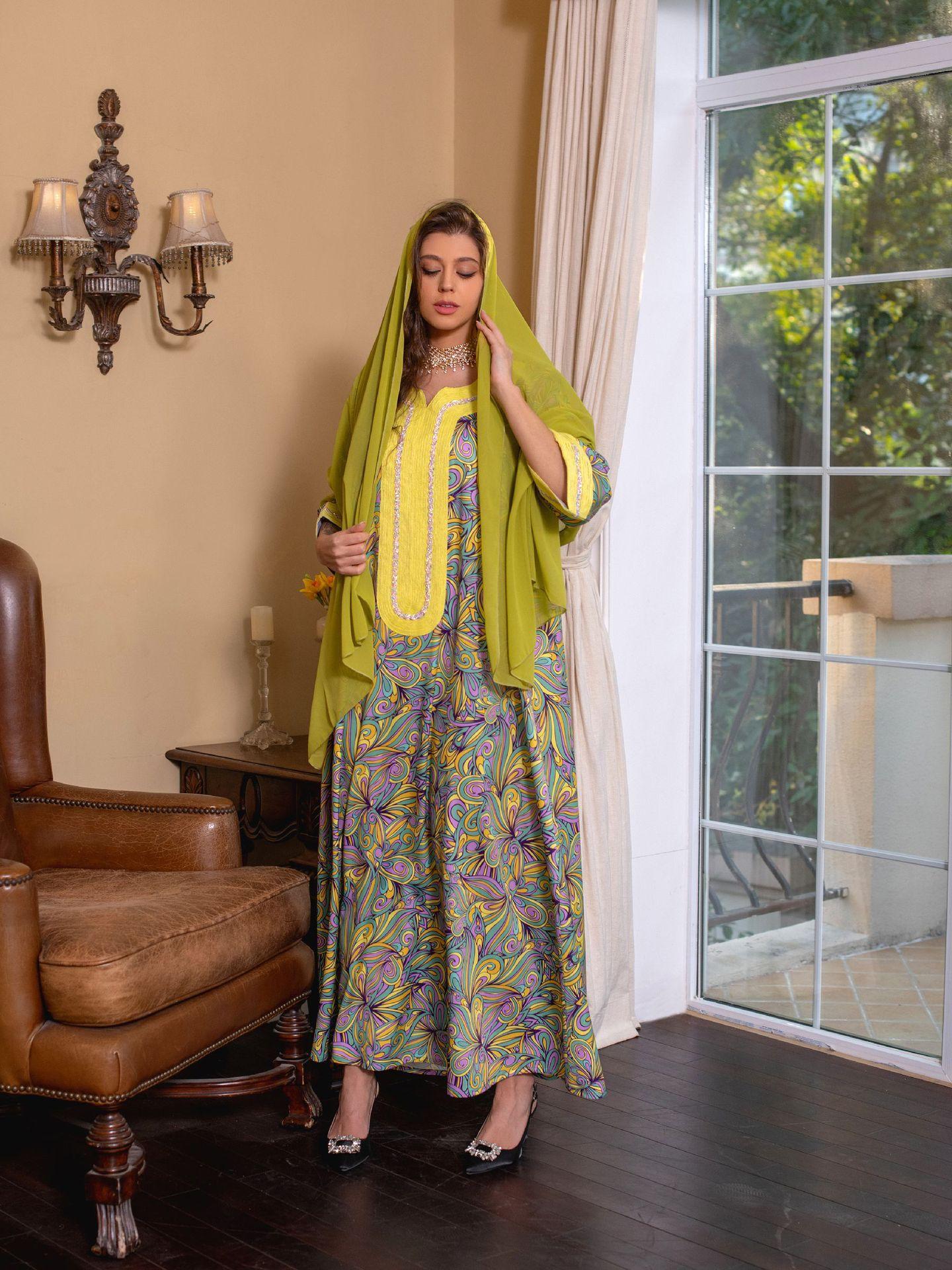 HAYA HAYA1074 Muslim Embroidered Hot Diamond Dress