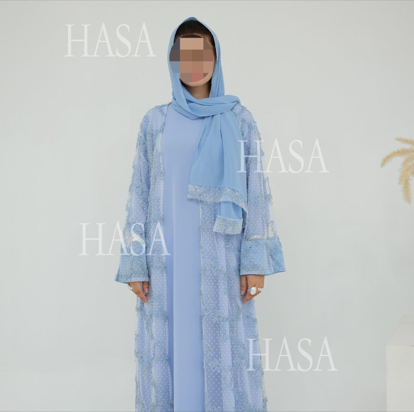 HA6622 3D flower mesh cardigan (optional headscarf and inner layer)