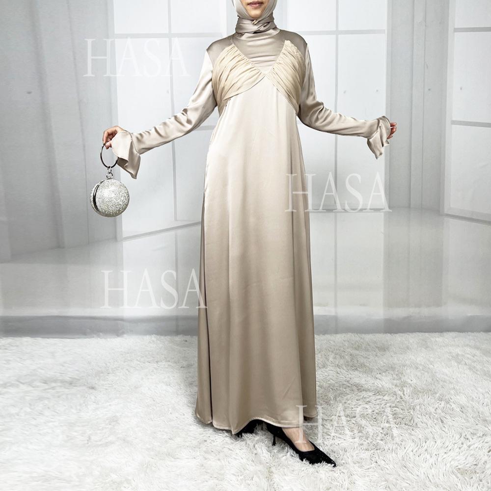 HS5858 Elegant Bright Satin Robe (without Headscarf), Clever Splicing Creates Multi-faceted Charm