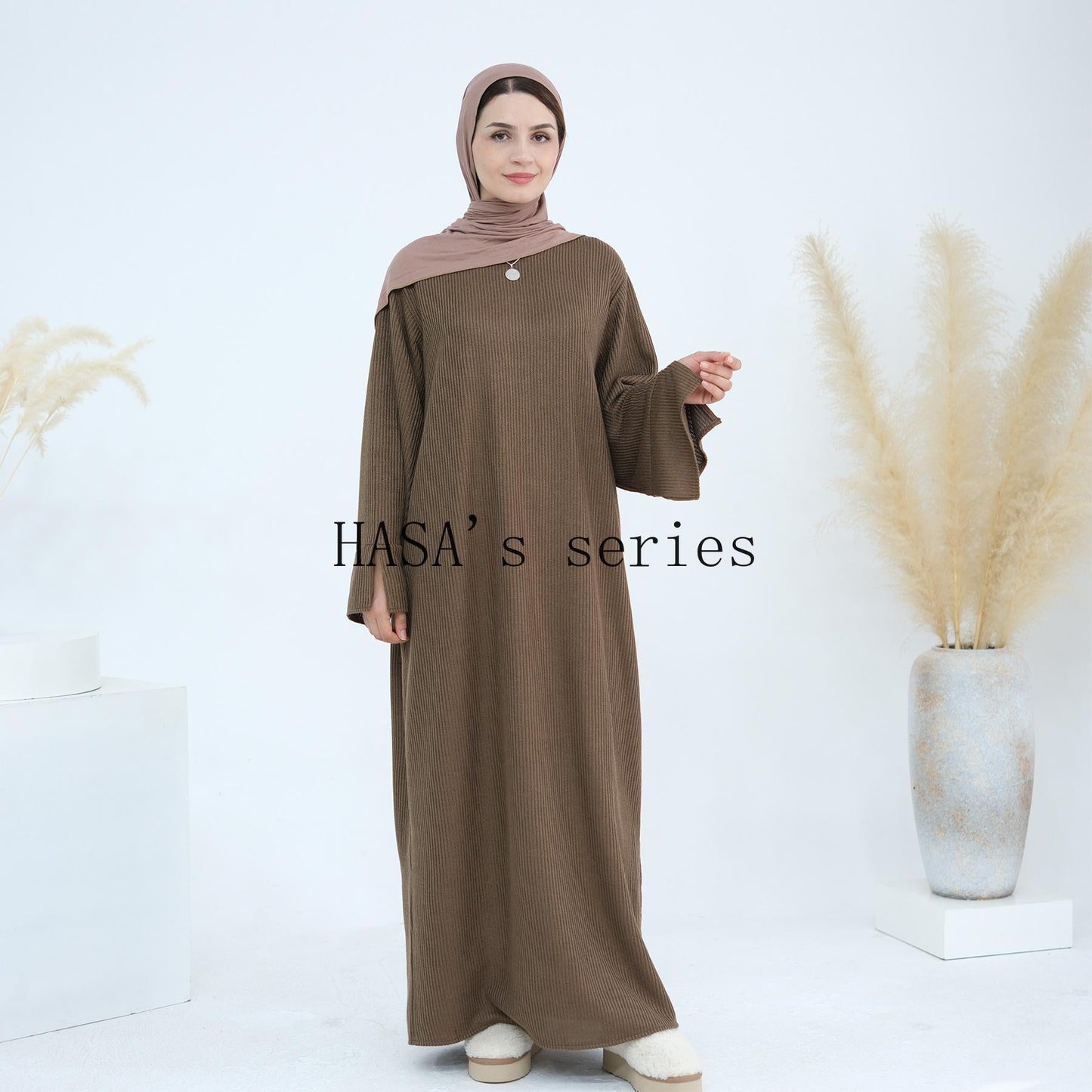 HA5440 Large Sleeve Thick Knitted Sweater Dress - Loose and Elegant Long Dress party  wear red dress thick  thigh 2  part bow  outfits