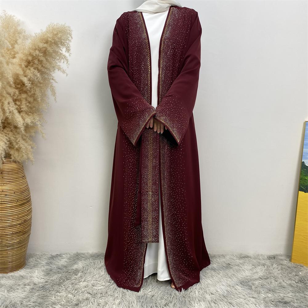 HAYA HAYA1086 Hot Diamond Lace Up Cardigan with Pocket Dress