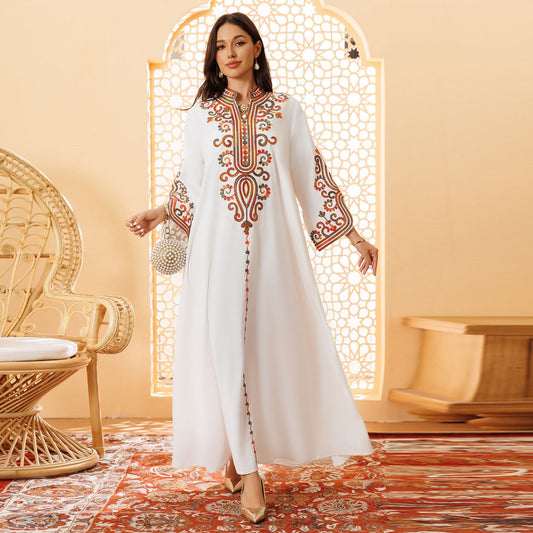HA6652 Rope embroidery midi dress with elegant stand-up collar design