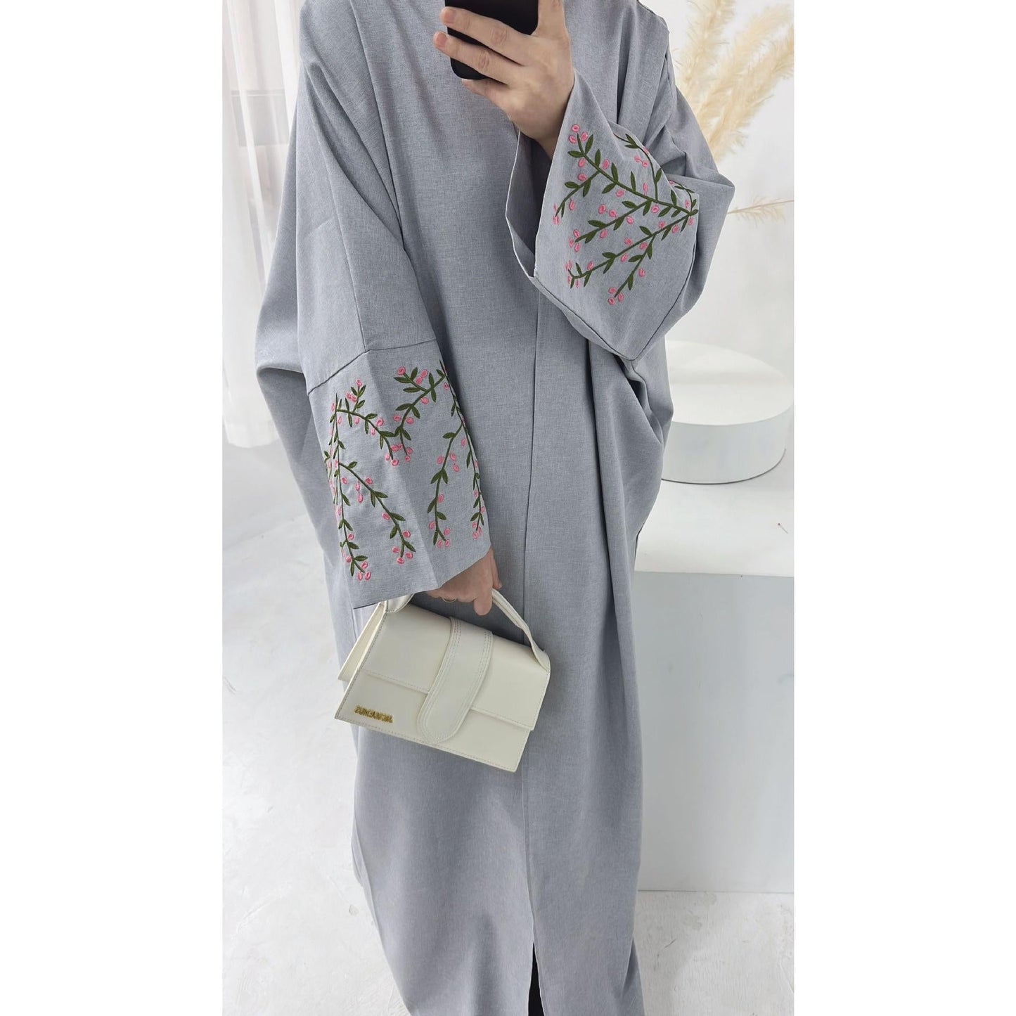 HAYA HAYA1046 Flower Embroidery Elegant Cardigan Robe