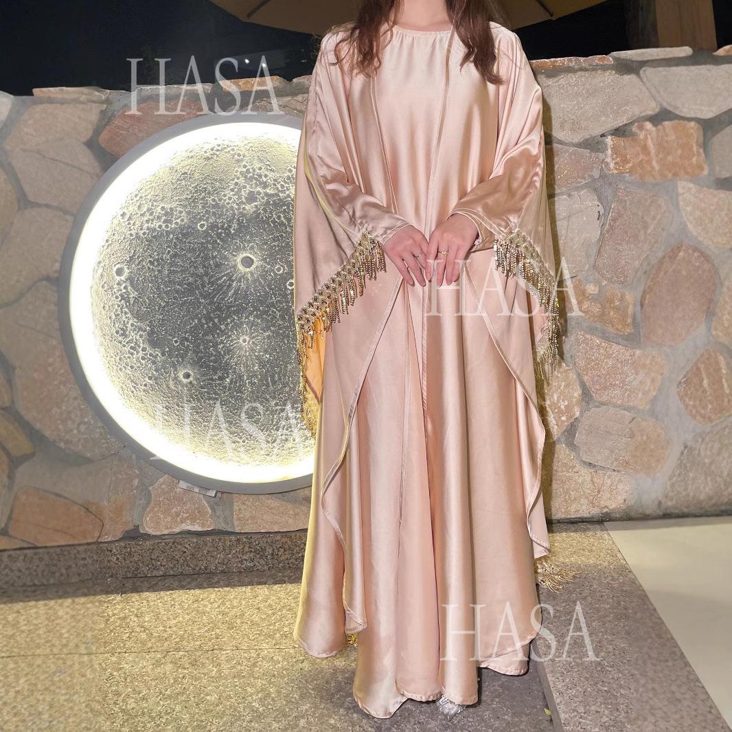 HA6572 Abaya Tassel-Embellished Long Dress Set
