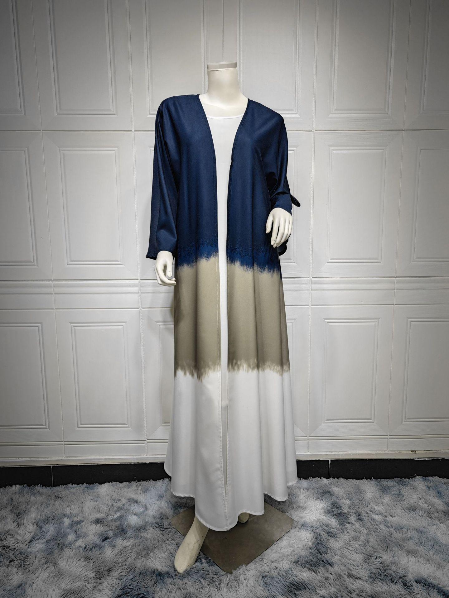 HAYA HA1096 Muslim Tie-dyed Cloak Cardigan Dress Abaya