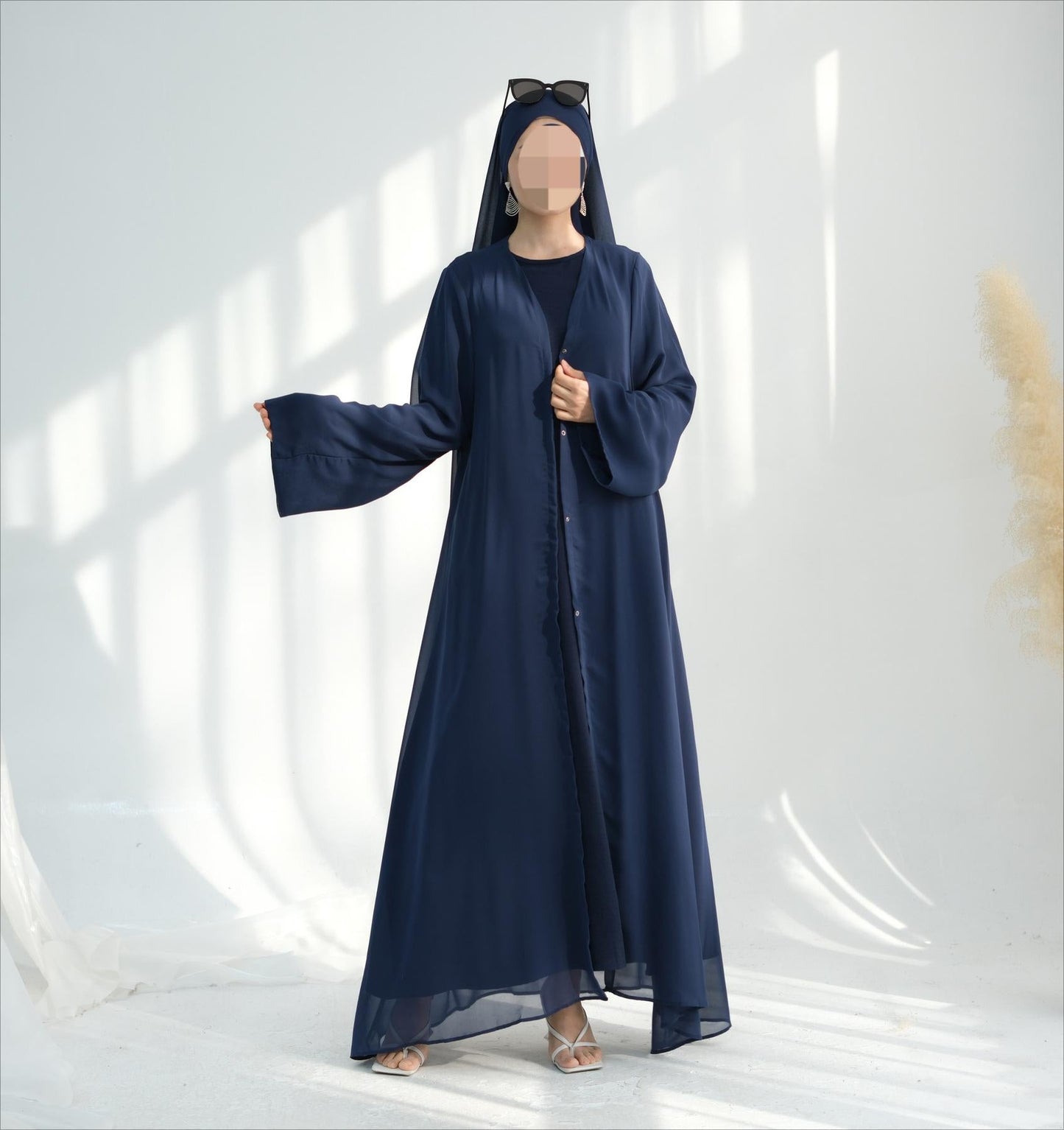 HA6513 Double-layered sleeve chiffon cardigan two-piece robe abaya (headscarf not included)