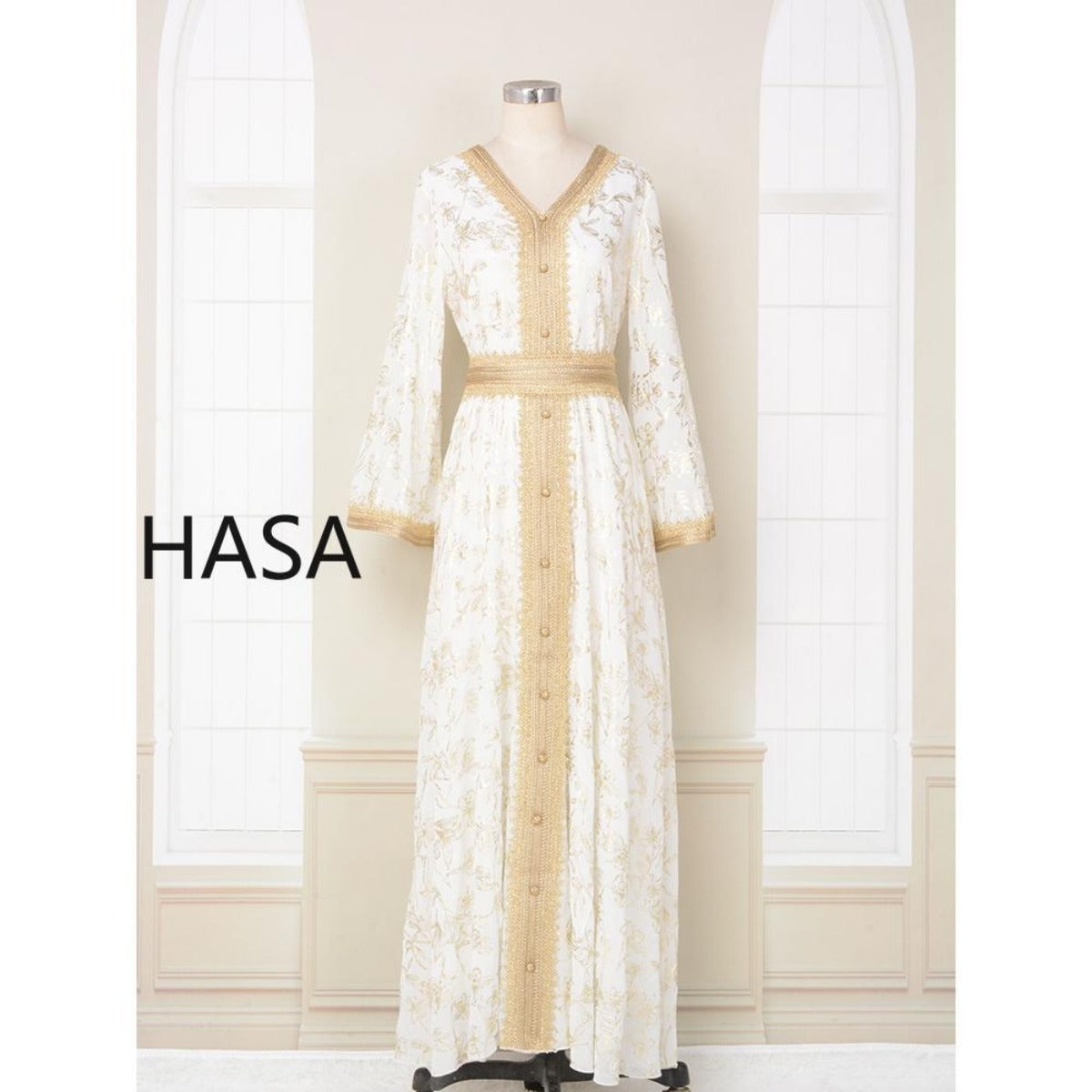 HA1249 Elegant Floral Abaya with Golden Detailing