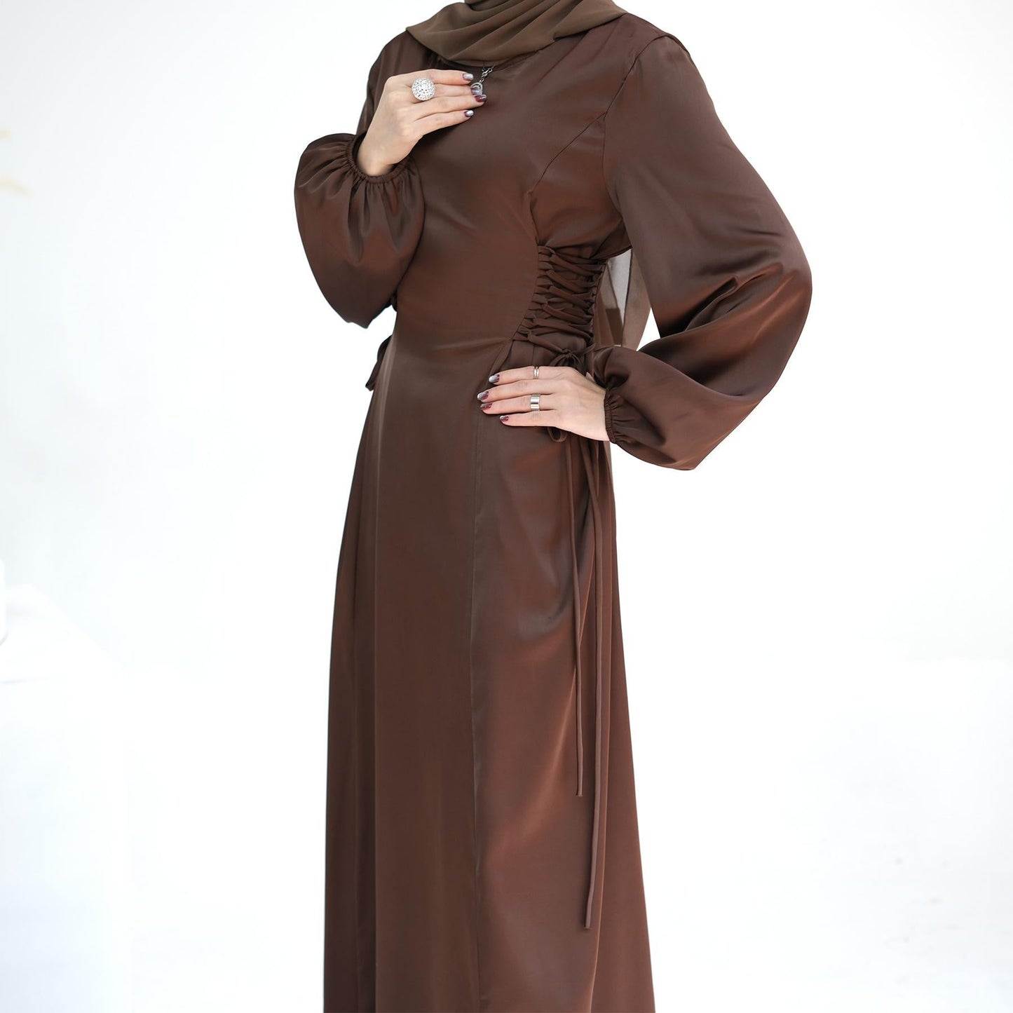 HAYA HAYA0991 Solid Color High-necked Slim Elegant Dress