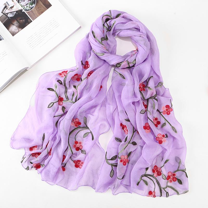 HAYA HA1132 Chiffon Flower Embroidered Scarf