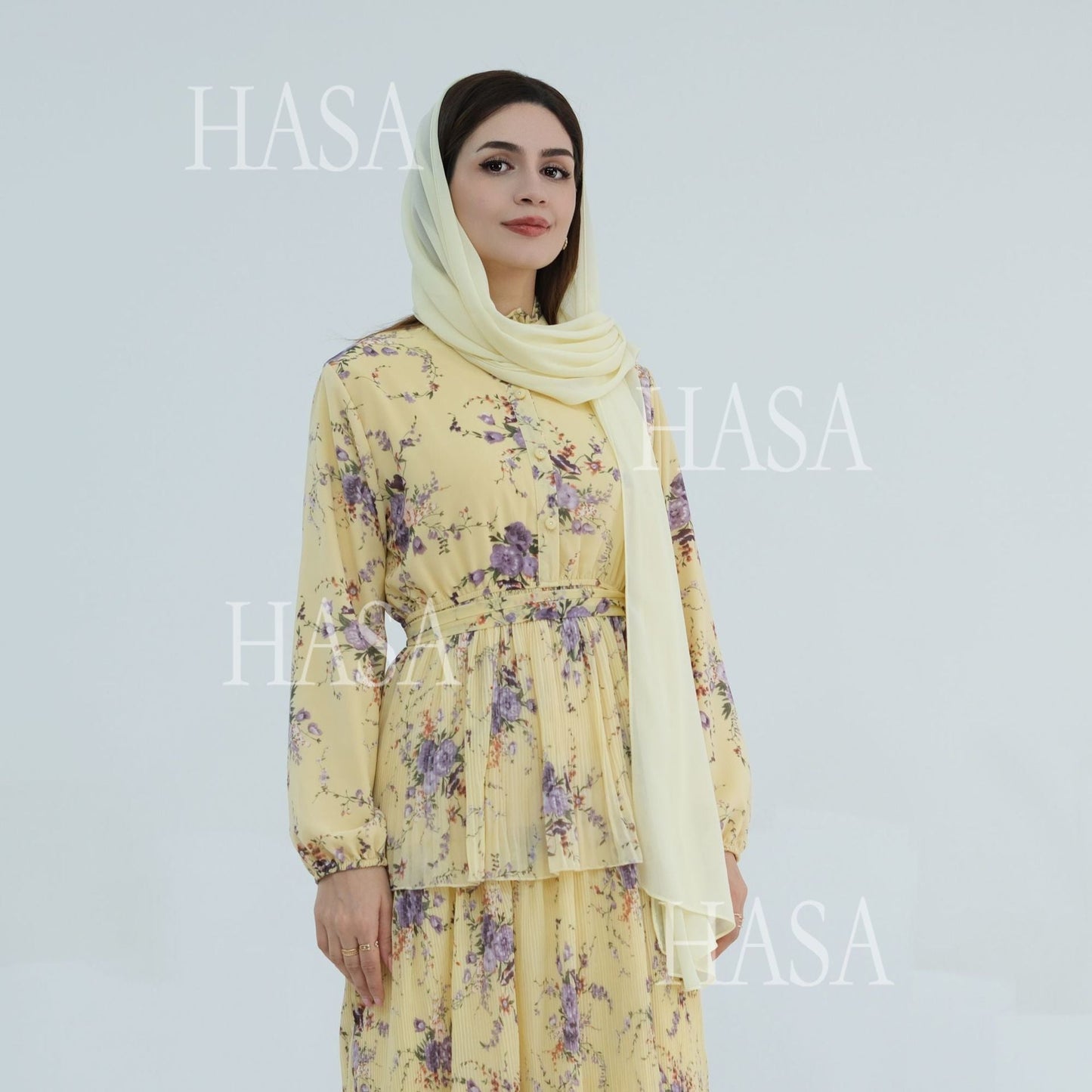 HA6500  Romantic Layered Print Long Dress