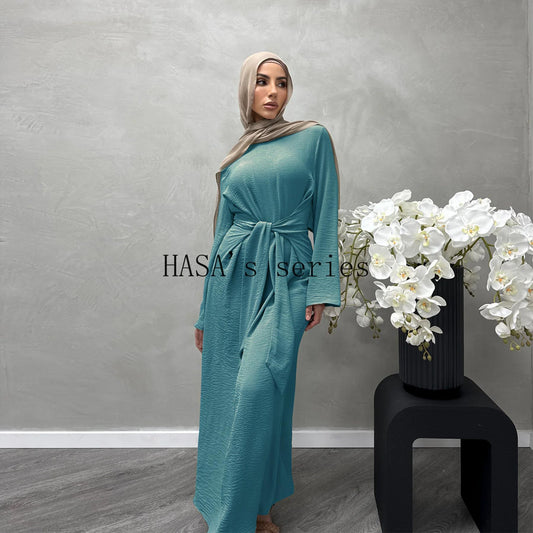 HS4828 An Elegant Dress with A Soft, Tie-up Design and A Naturally Flowing, Long Silhouette.