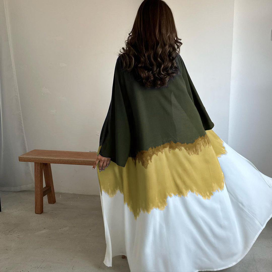 HAYA HA1096 Muslim Tie-dyed Cloak Cardigan Dress Abaya