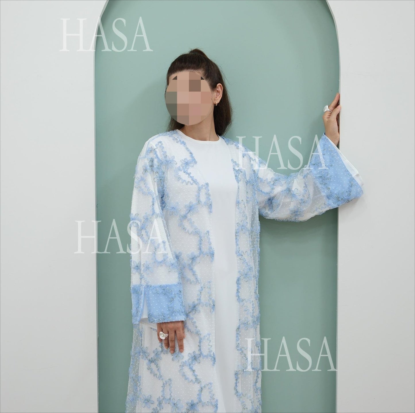 HA6622 3D flower mesh cardigan (optional headscarf and inner layer)