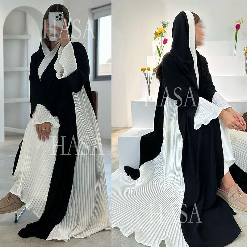 HA6567 Abaya Long Cardigan Coat with Pleated Panels