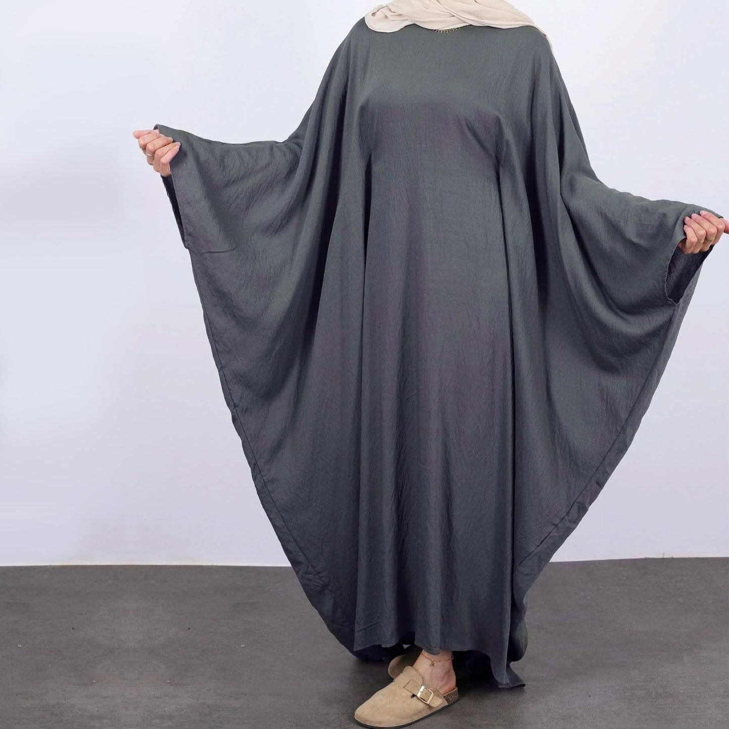 HAYA HAYA0997 Crepe Kaftan with Built-in Belt Waist Bat Sleeves Dress