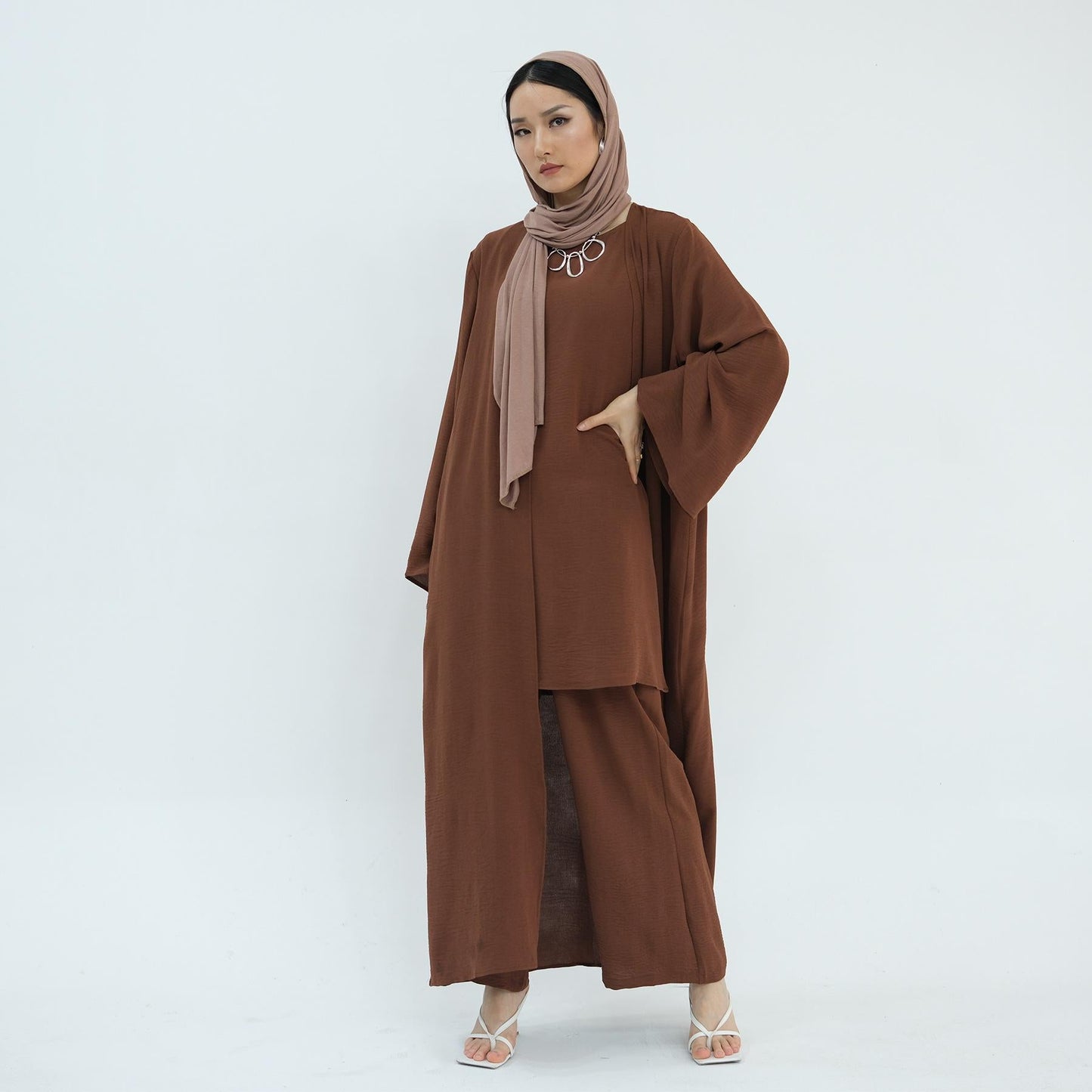 HA5107 Classic Solid Color Three-piece Suit - Loose Long Design Combination