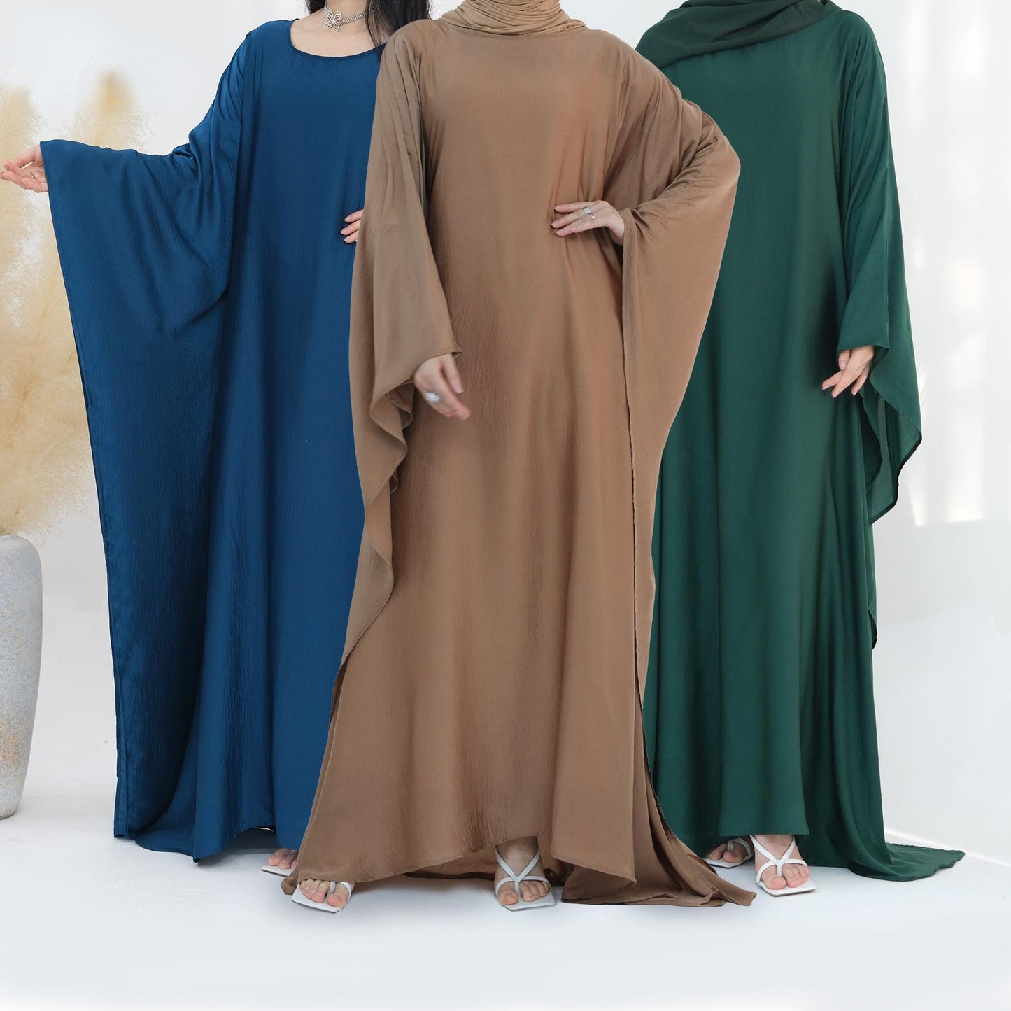 HAYA HA1174 Waist Raging Bat Sleeves Dress Crepe Kaftan