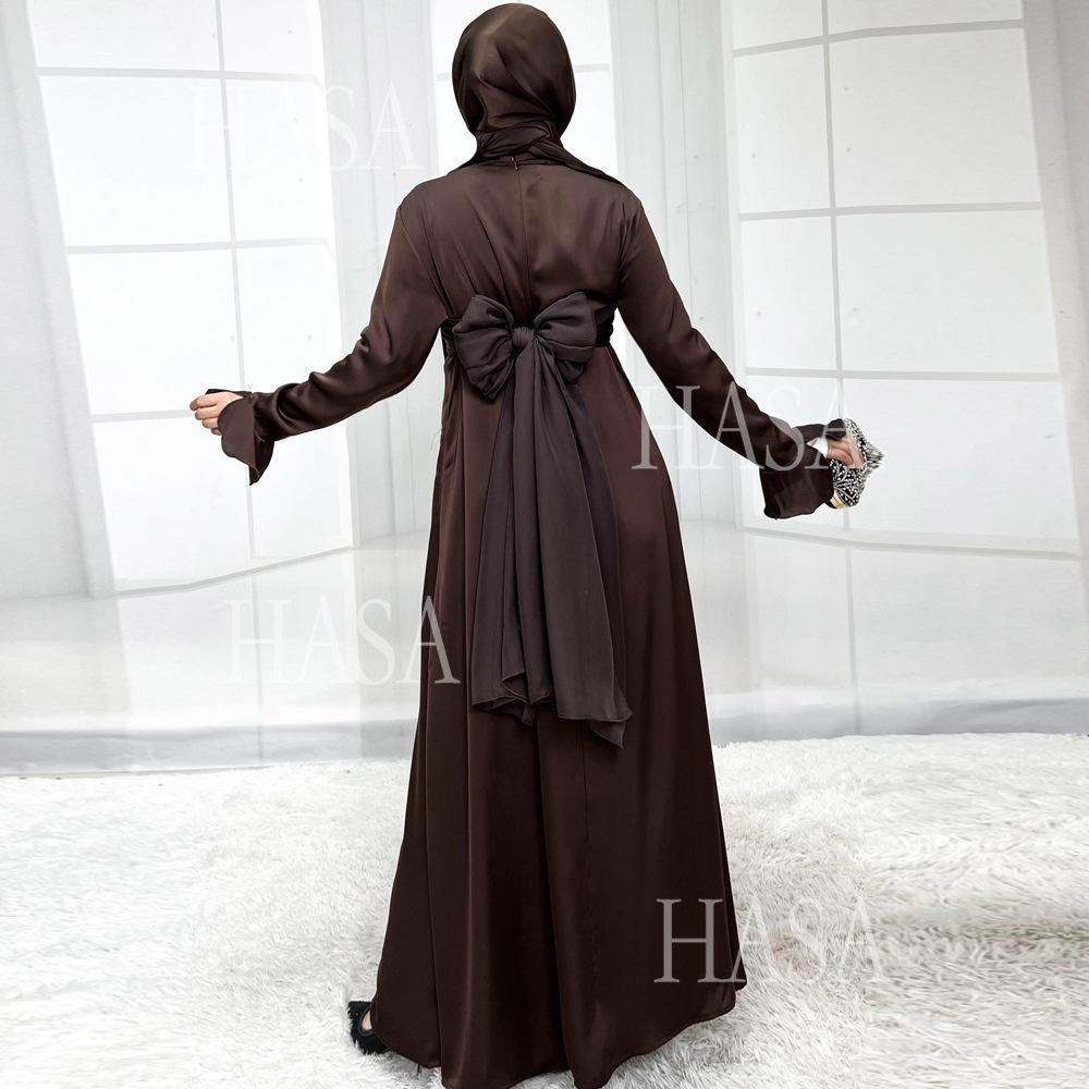 HS5858 Elegant Bright Satin Robe (without Headscarf), Clever Splicing Creates Multi-faceted Charm