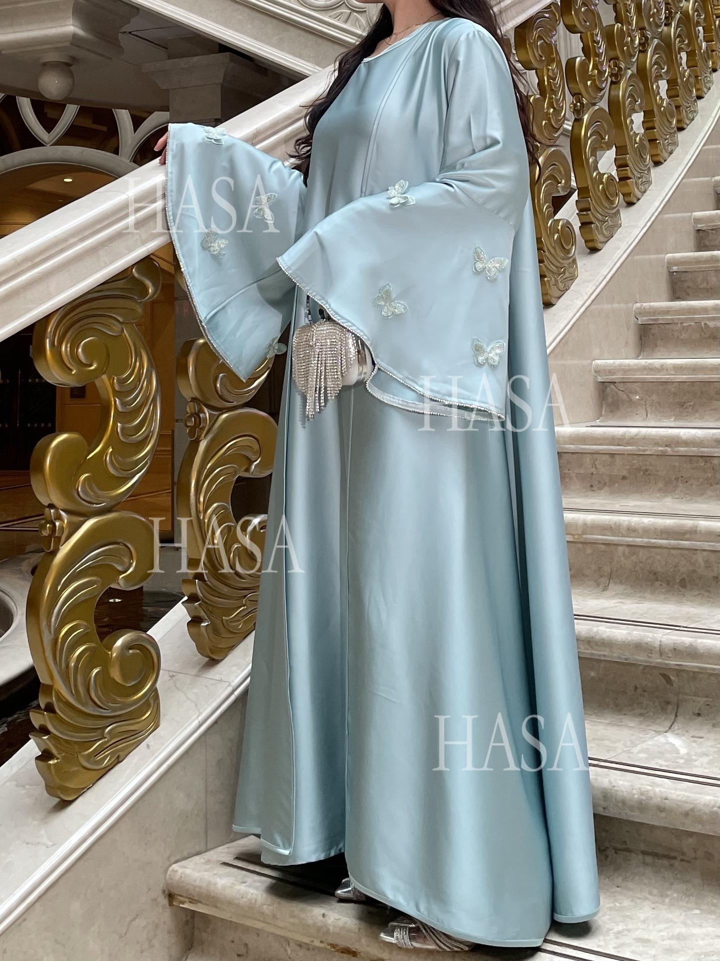 HA6480 Satin Butterfly Embroidered Dress Robe, Cardigan Two-piece Design