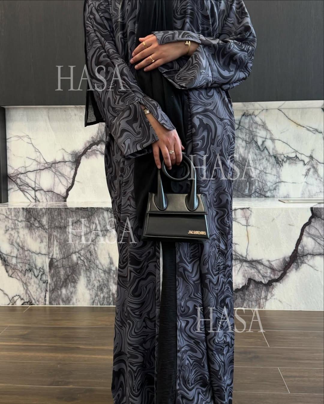 HA6555 Fashionable printed long-sleeved dress with an ankle-length cardigan style