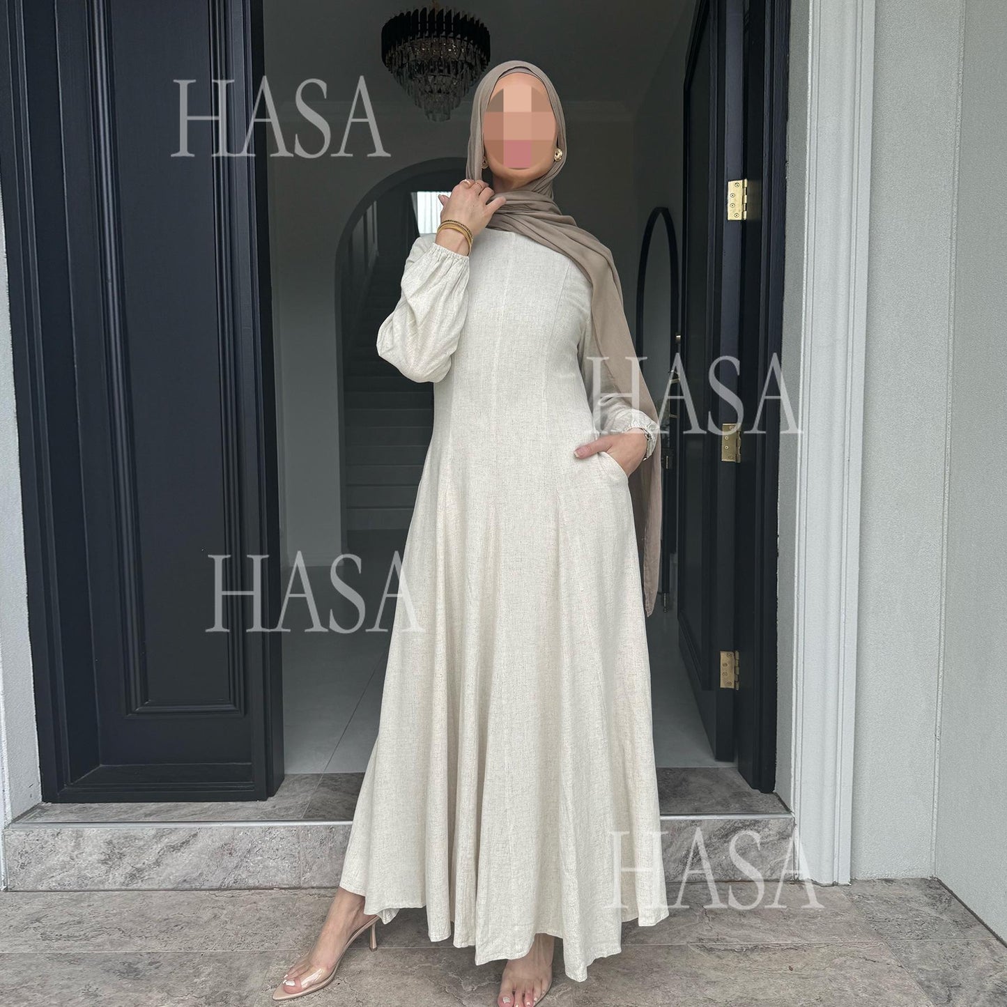 HASA HA5868 Solid Color Swing Comfortable  Dress Robe Waist Cinching