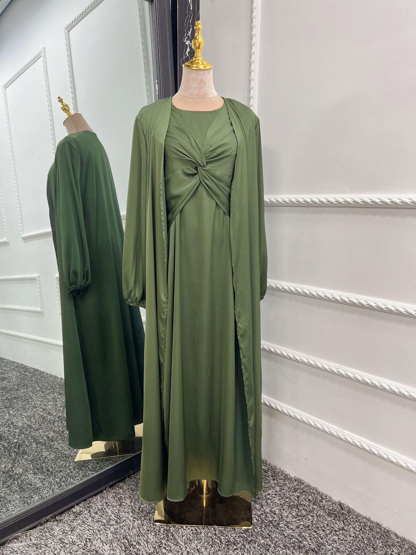 HAYA10061 Fashion solid colour two-piece dress cardigan set Abaya
