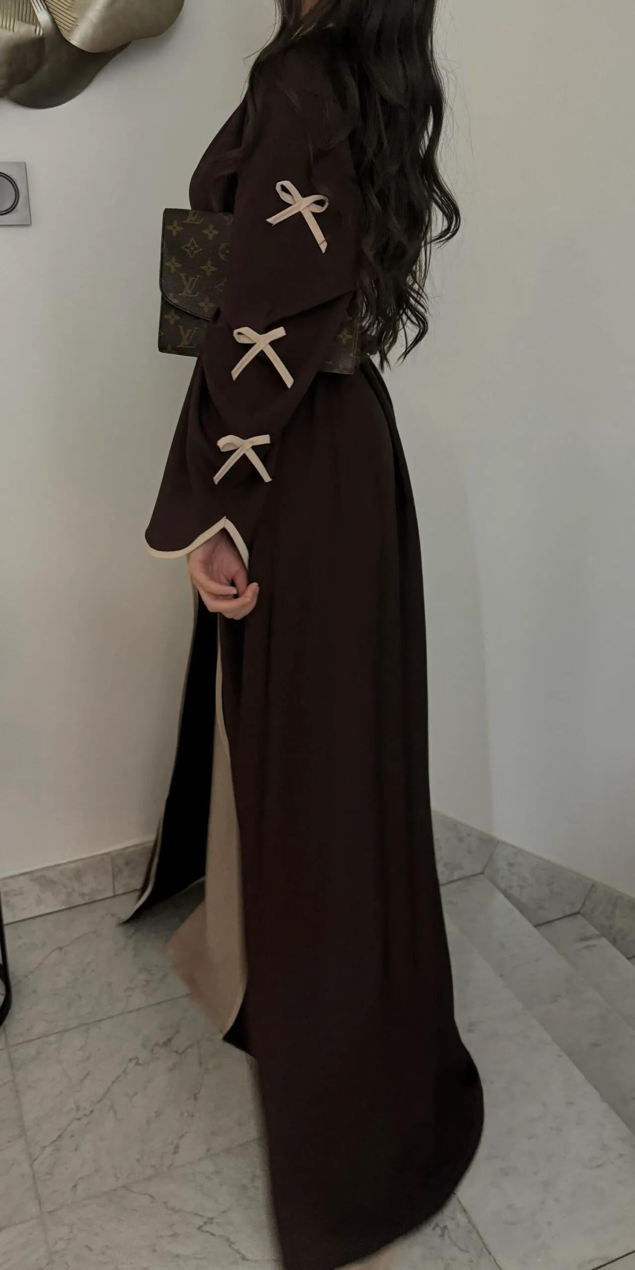 HA5883  A Two-piece Robe and Skirt Set with A Soft Bow and A Belt Design open abaya outfit