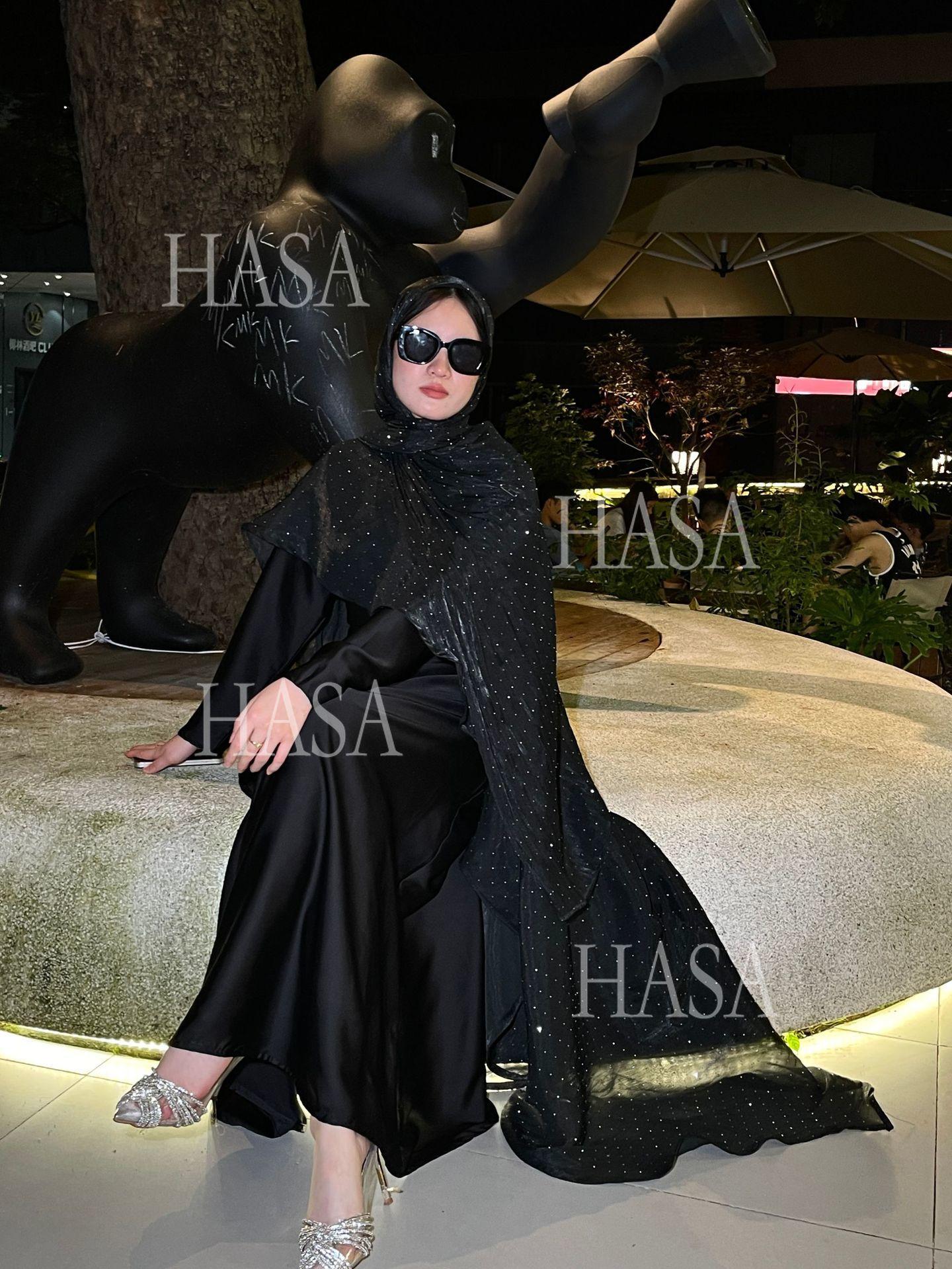 HA6477 Shiny robe two-piece set with rhinestone shawl decoration