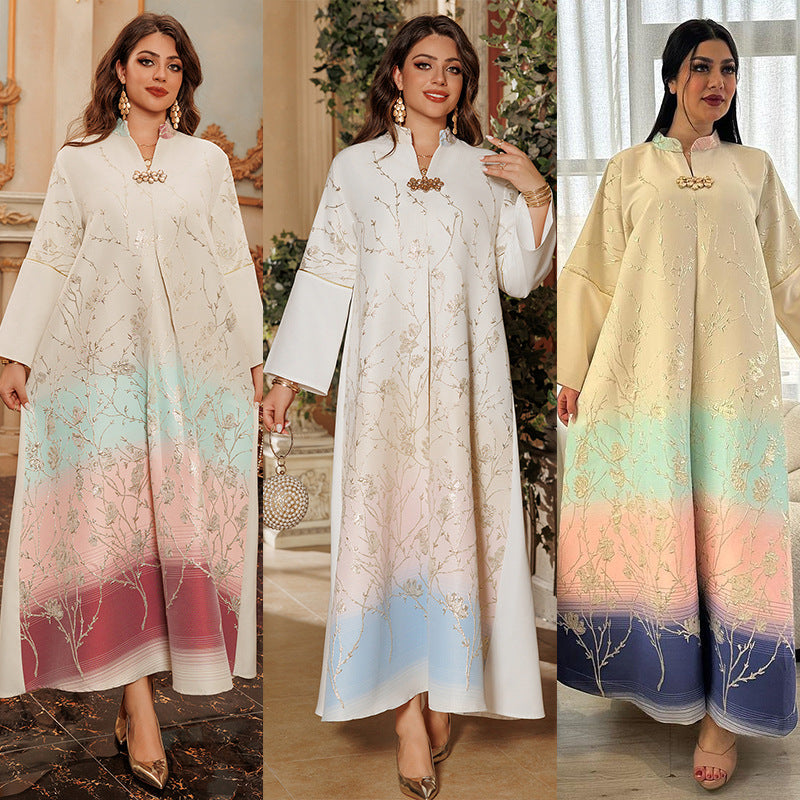 HA6645 Jacquard Embroidered Gradient Robe with Elegant Layered Design