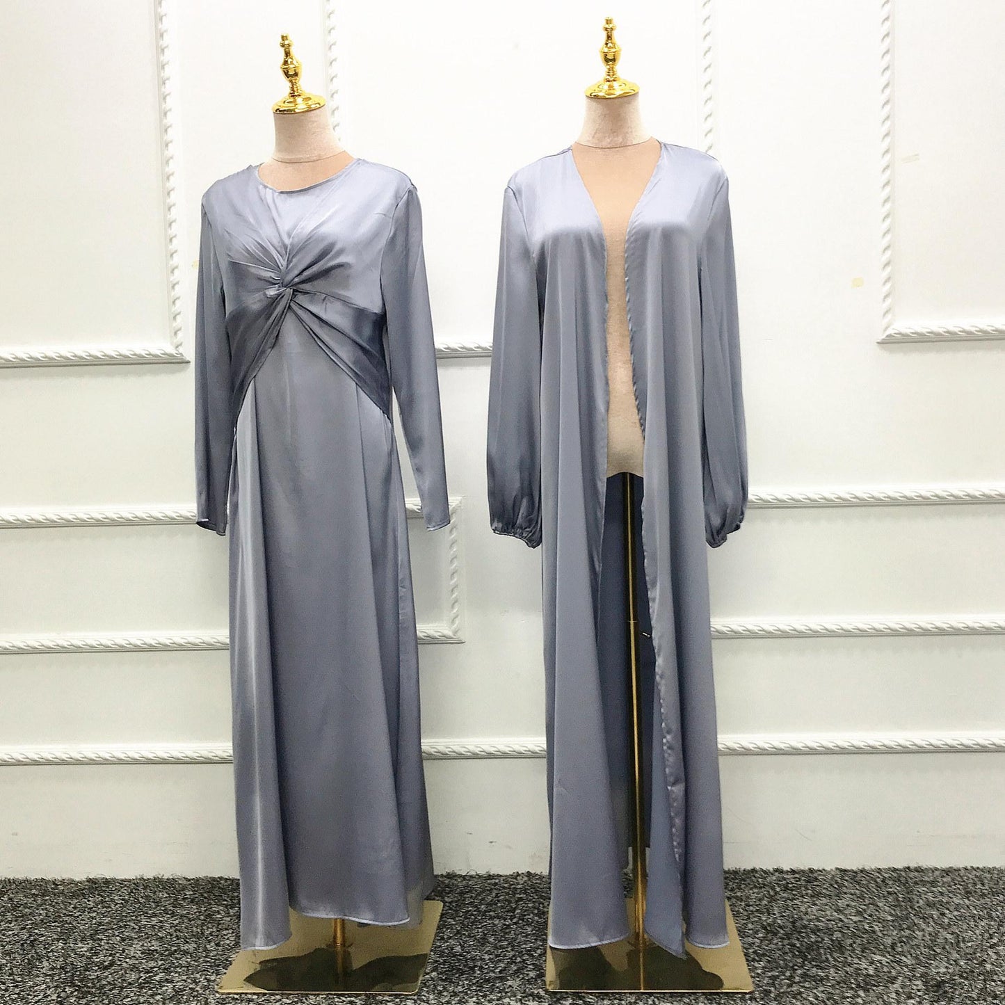 HAYA10061 Fashion solid colour two-piece dress cardigan set Abaya