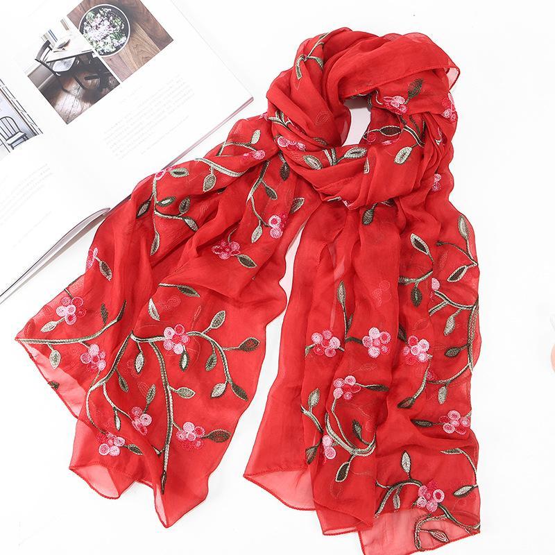HAYA HA1132 Chiffon Flower Embroidered Scarf