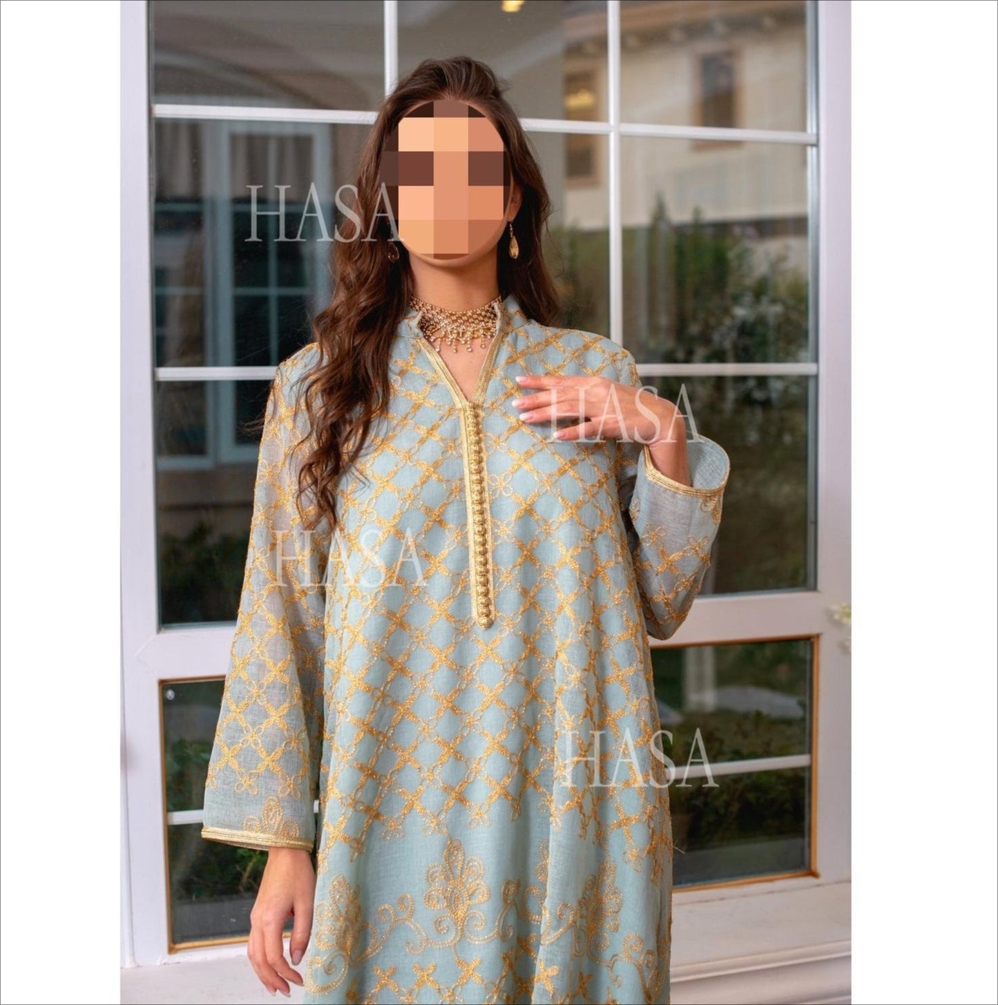 HA6640 Elegant Openwork Embroidered Abaya Long Dress