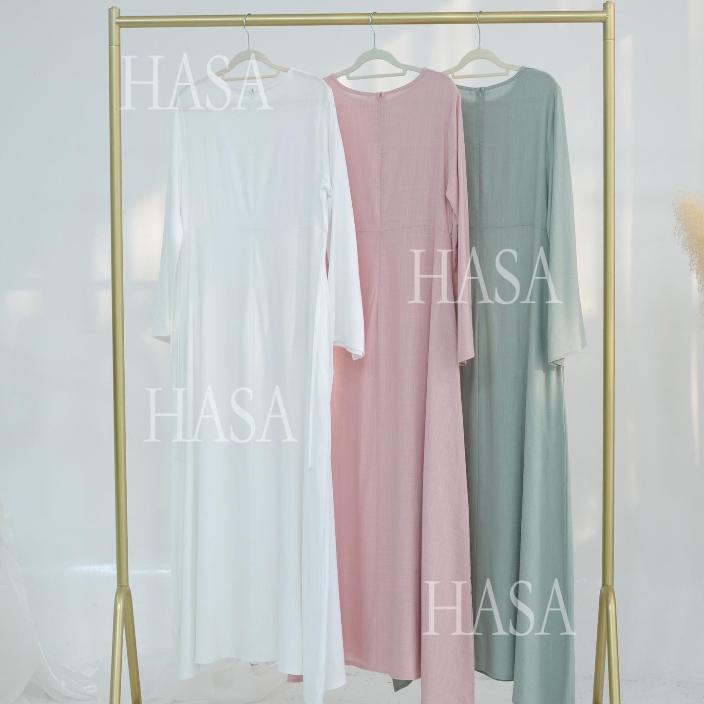 HA6494 Simple Solid Color Linen Bamboo Dress | Lace-Up Design