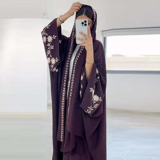 HS5099 Rhinestone-embellished Beaded Cardigan-style Robe, A High-quality Two-piece Set with A Matching Headscarf Design.