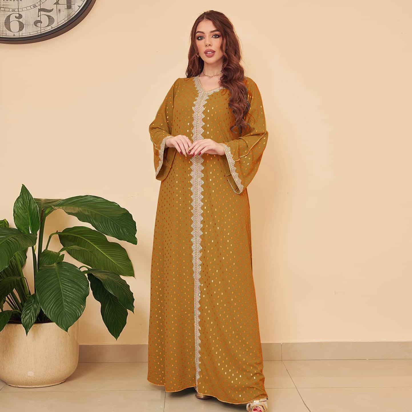 HAYA0442 Middle East Women's Clothing New Bronzing Muslim Dubai Robe