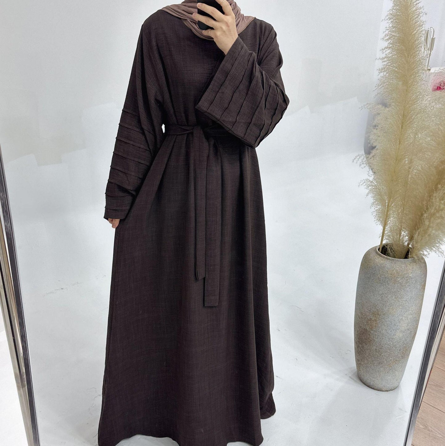 HAYA HA1179 Loose Fit Large Crepe Abaya Dress with Belt