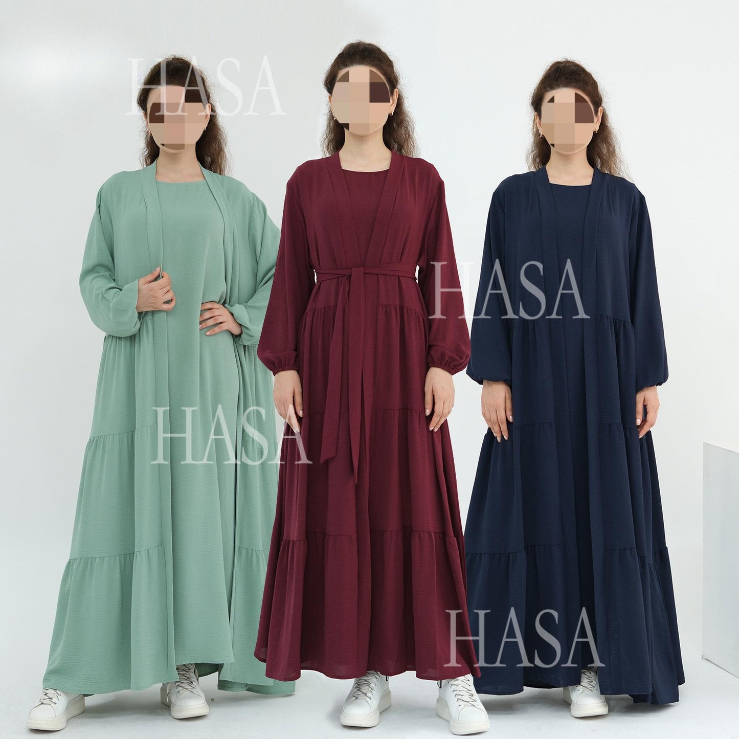 HA6559  Solid Color Loose Robe Dress Two-piece Set