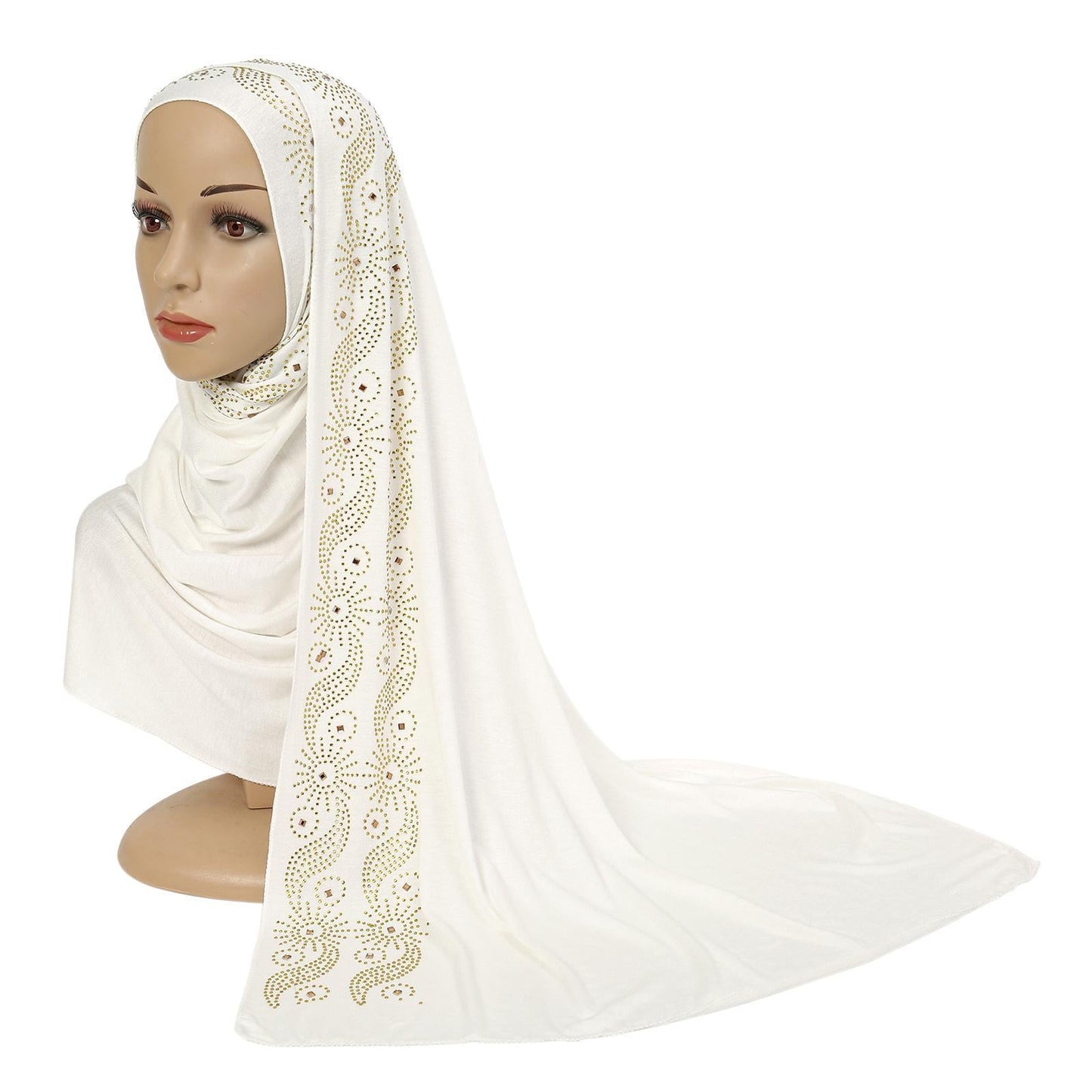 HAYA HA1145 Solid Color Rhinestone Headscarf