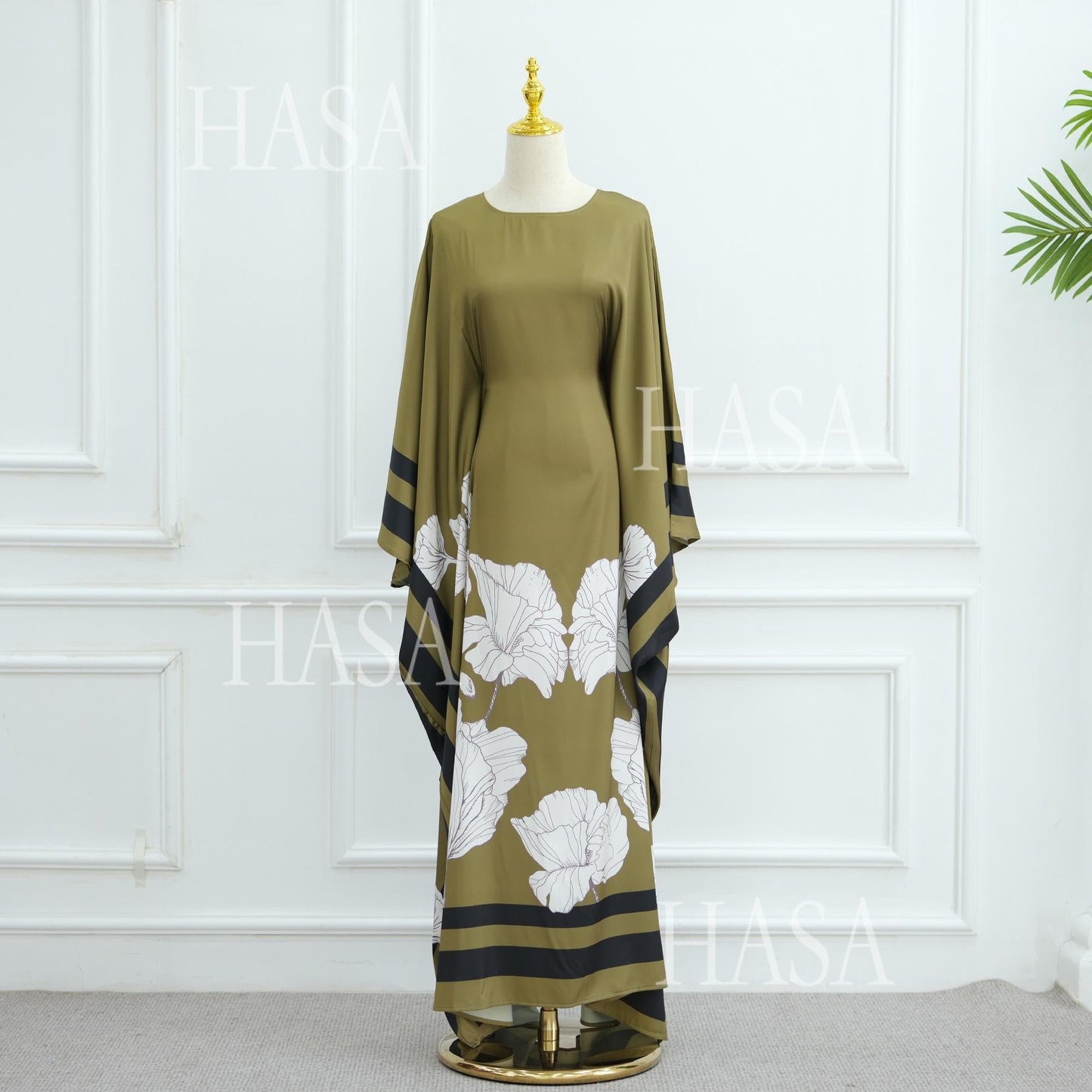 HA6556 Colorblock Print Cardigan Robe Dress